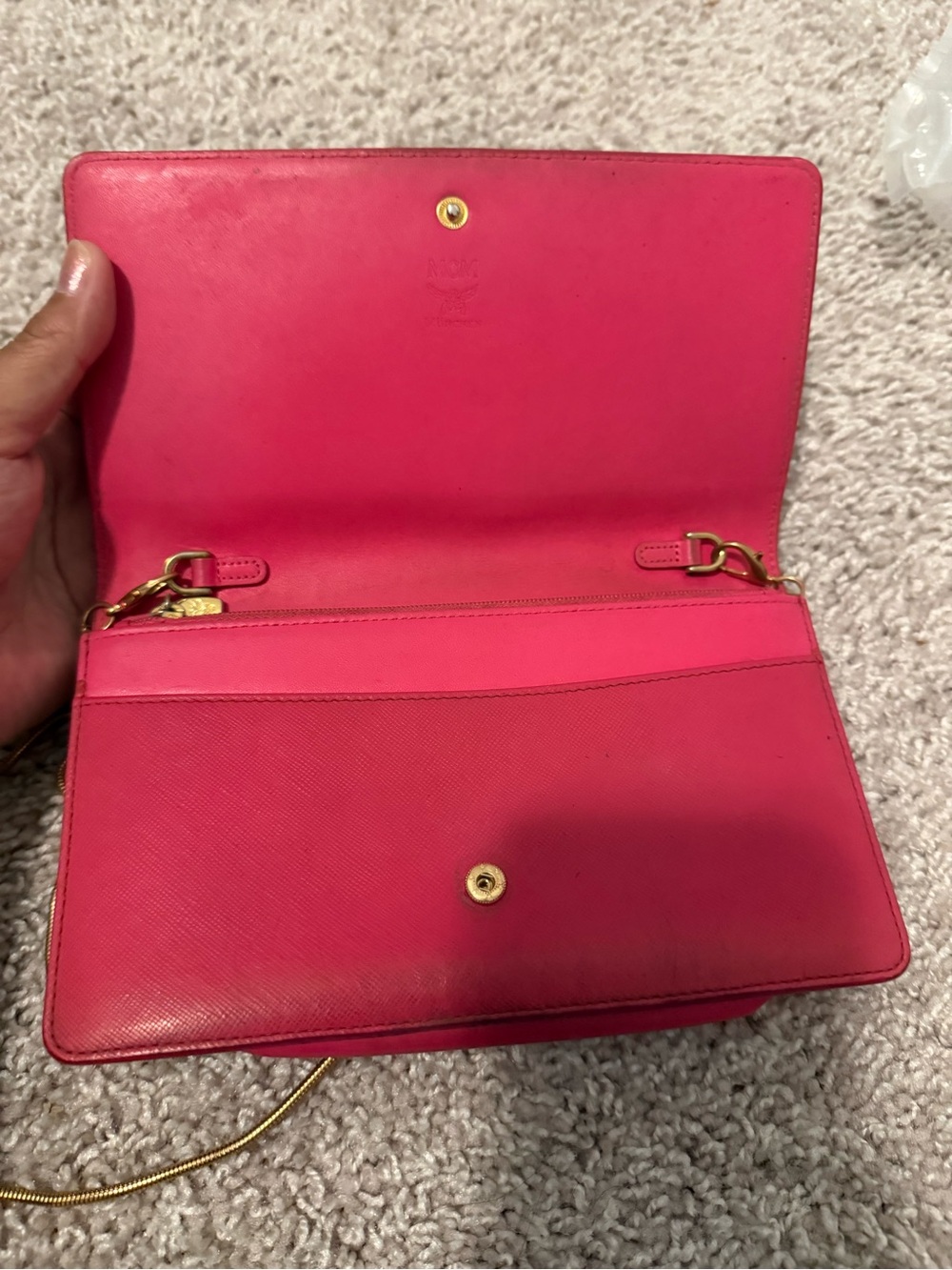 MCM Hot Pink Studded Leather Crossbody with Gold Chain - Picture 9 of 15